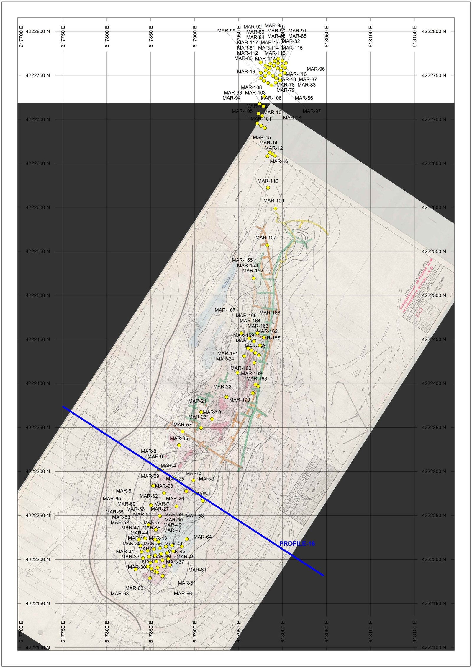 1981 Mina María old workings topography and drill locations
